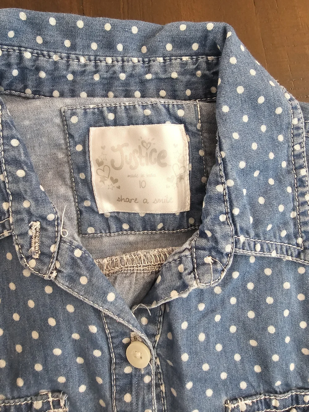 Justice Light Blue Polka Dot Denim Button-Down Shirt